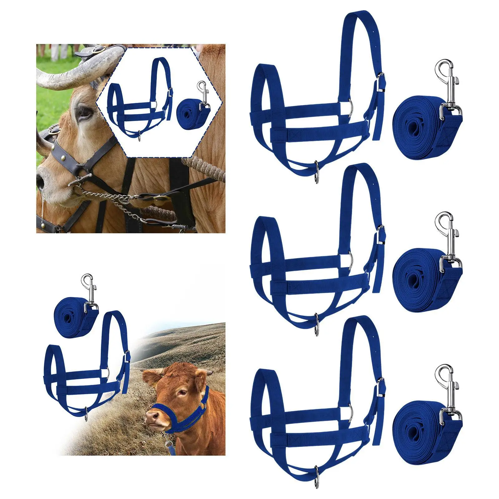 Halter de vaca ajustable con cuerda para vaca, becerro, riendas de caballos, pedales, animal