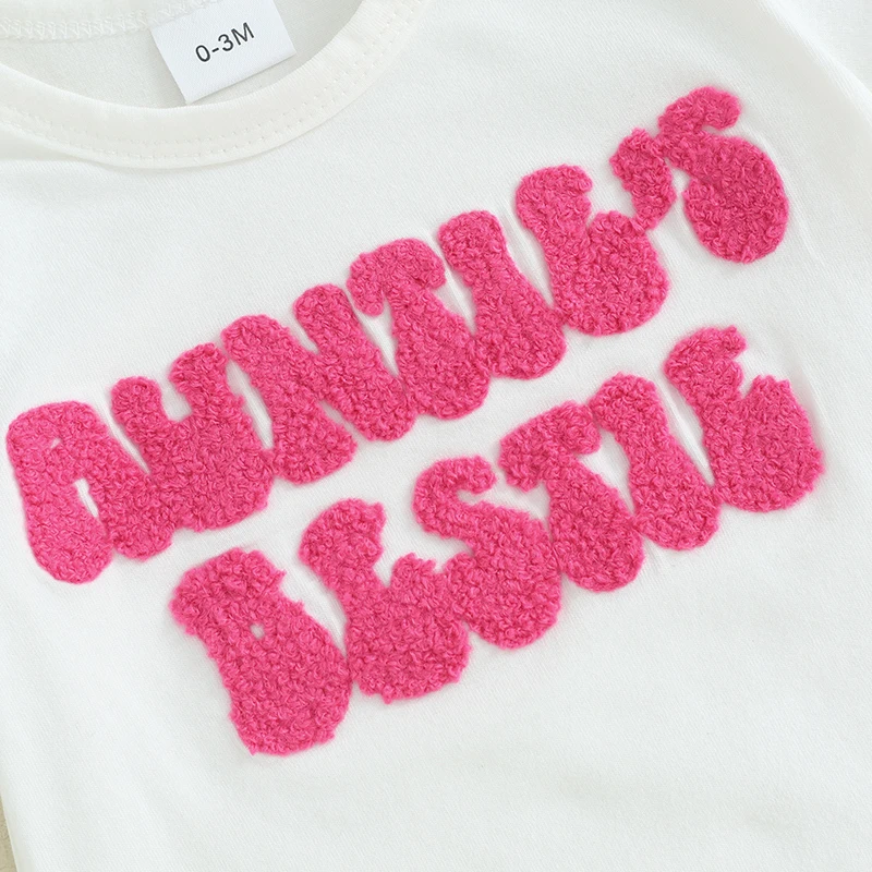 

Newborn Infant Baby Girl Summer Clothes Short Sleeve Embroidery Letters Romper Bloomer Shorts Outfits Set