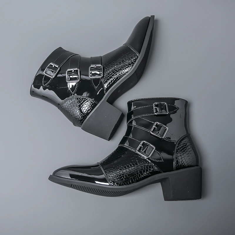 

Men's thick soled boots Retro gentleman style ball party 38-46 Fashion adult High top leather shoes autumn winter Hot Leisure