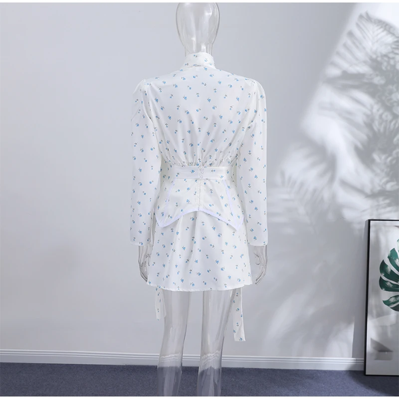 Elegant Printed Women's Dress Long Sleeve V-Neck Lady Mini Dresses With Waist-Tape 2026 Summer Chic Female Vacation Holiday Robe