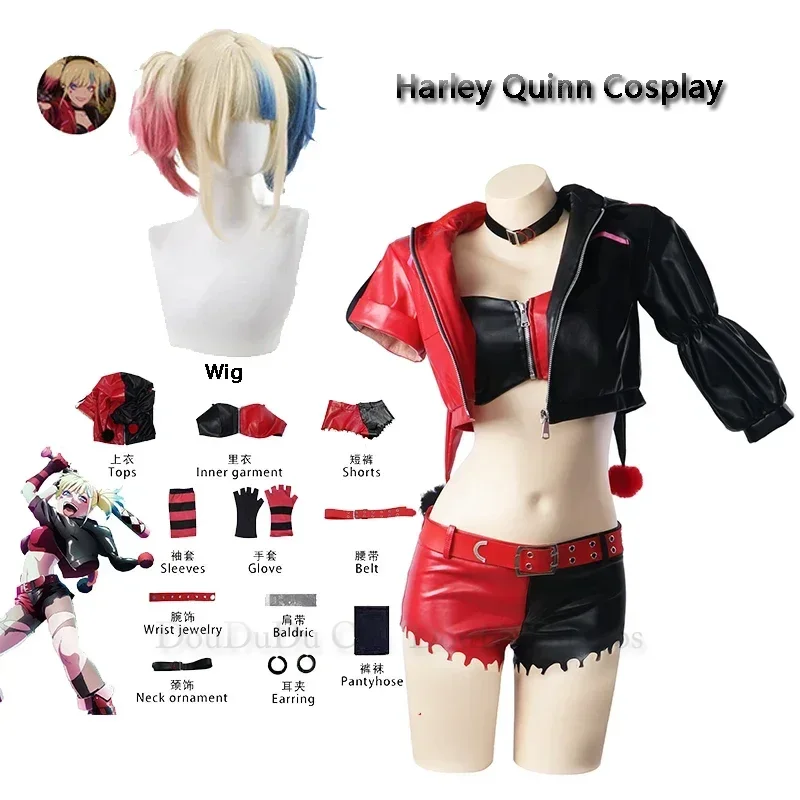 Disfraz de Anime Harley Quinn para mujer, uniforme de carnaval del Joker, peluca, disfraces de Halloween de Anime, juego