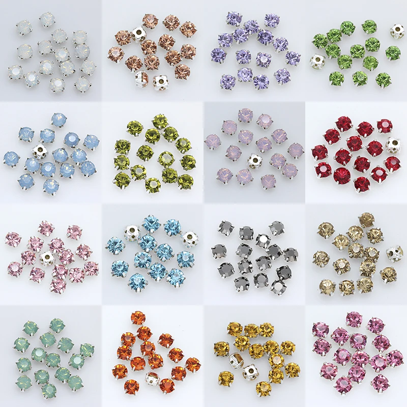 100pc 5mm Sew On Crystal Glass Rhinestone Flatback Silver Claw Needlework DIY Crystals  Sewing On Clothes Wedding Dress Crafts