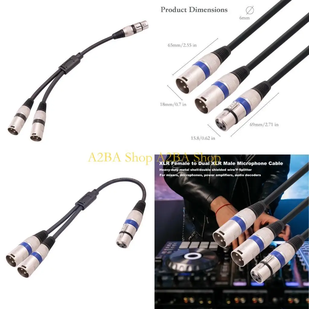 

A2BA 3-контактный разъем XLR «мама» на двойной XLR «папа» Y-образный разветвитель, никелированные разъемы, аудиокабель