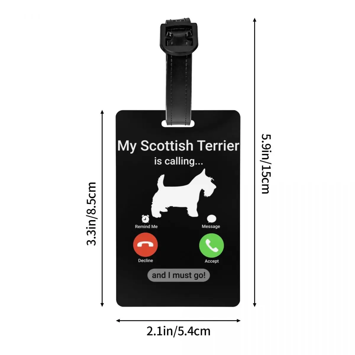 Etiqueta de equipaje personalizada My Scottish Terrier está llamando, protección de privacidad, etiquetas de equipaje para perros Scottie, etiquetas para bolsas de viaje, maleta