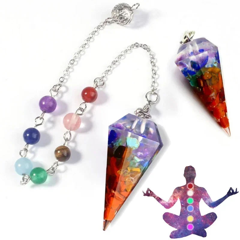 

7 Chakra Healing Crystals Pendulum for Dowsing Divination Quartz Natural Stone Pendulums Reiki Pendant Pendulo Hexagonal Column