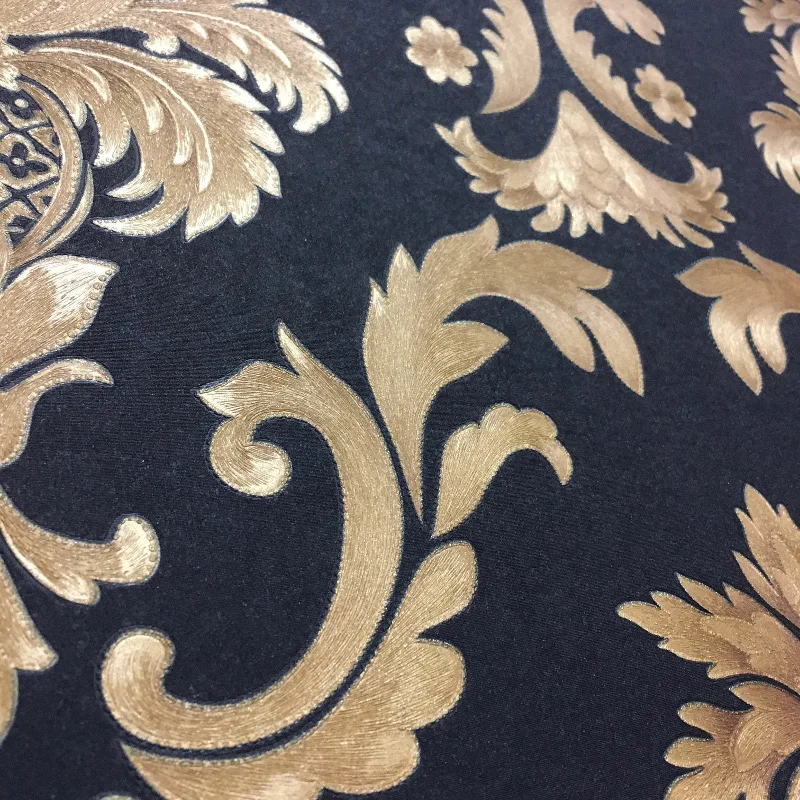 Black Wallpaper Gold Damask Patterned PVC Wall Paper for Living Room Textured Vinyl Home Wall Decor Paper3d Wallpaper Home Decor