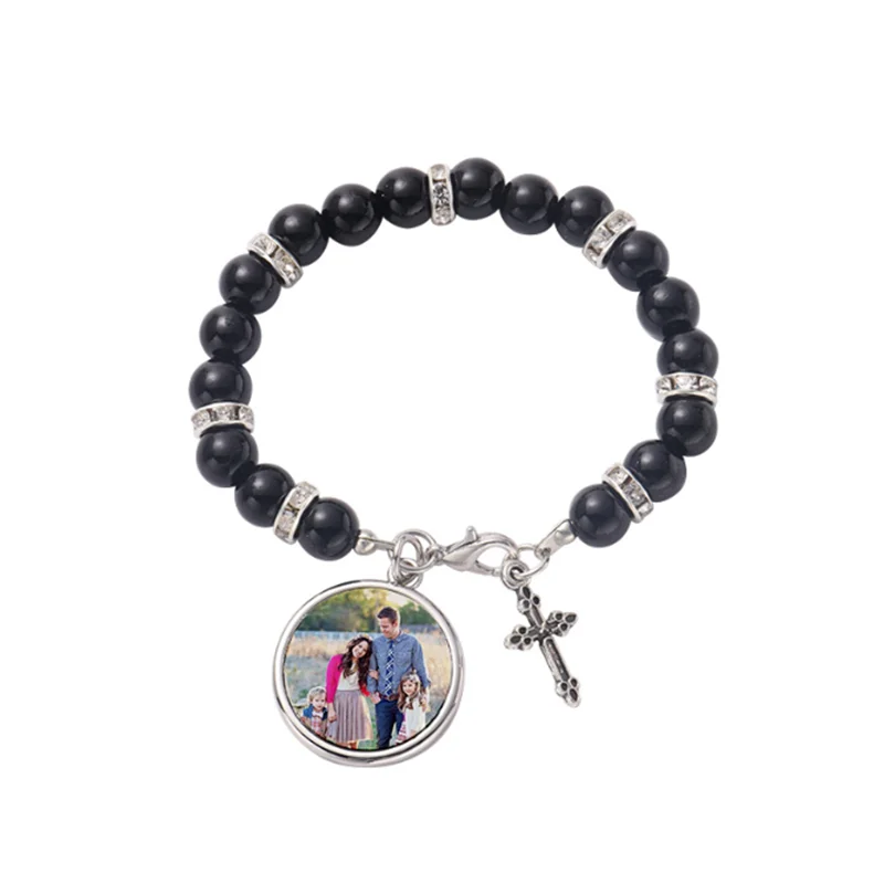 15pcs/Lot Free Shipping Blank Sublimation Prayer Beads Cross Jesus Metal Bracelet for Jewelry Heat Transfer Blank Material DIY