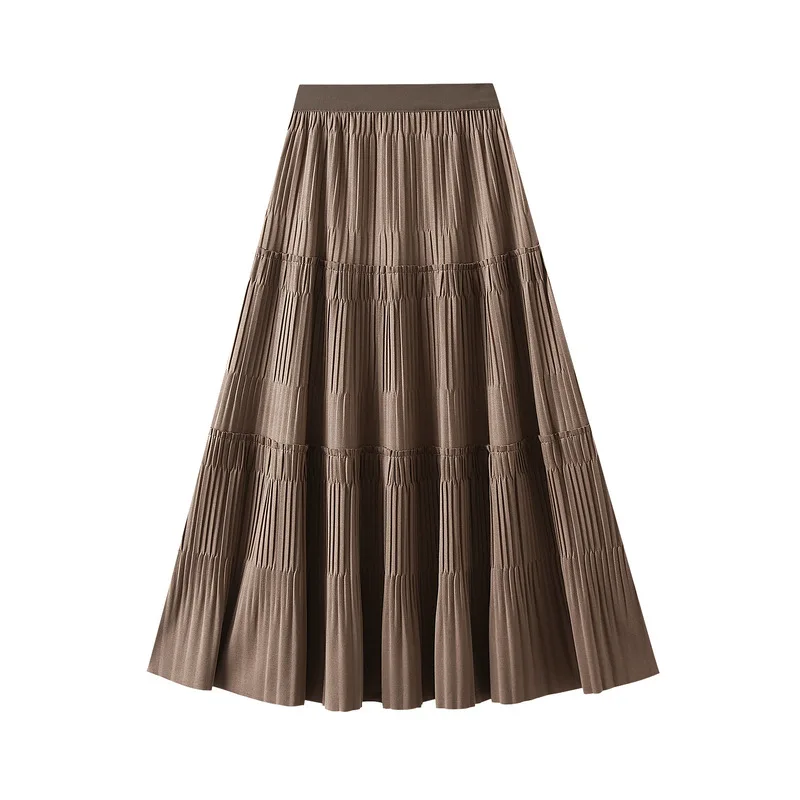 Thick Pleated Skirt Women Autumn Winter Vintage Midi Long A-Line Skirt Female Black Red Korean Fashion Long Skirt for Women