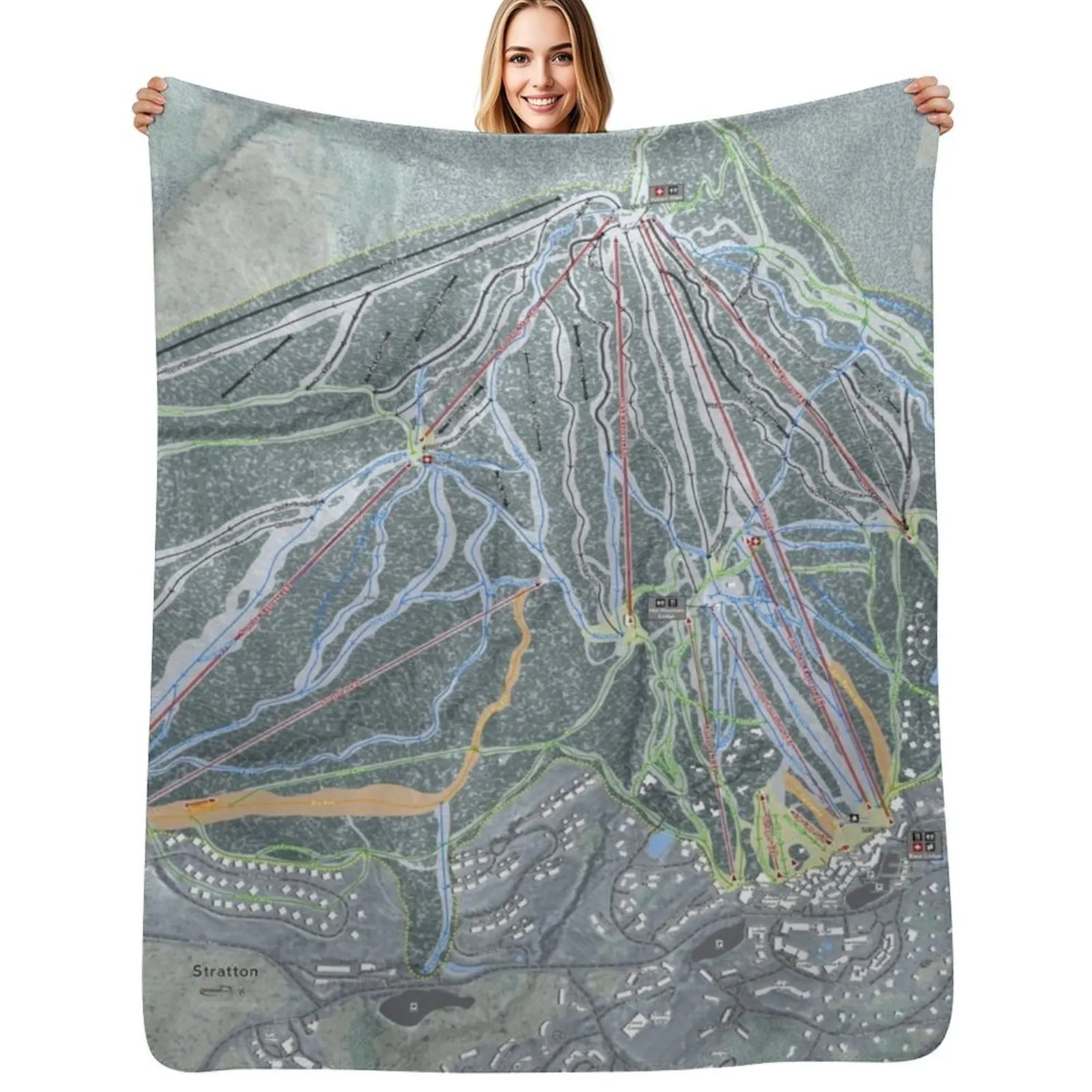 

Stratton Resort Trail Map Throw Blanket Shaggy Furry Soft Blanket for Bedroom Living Room