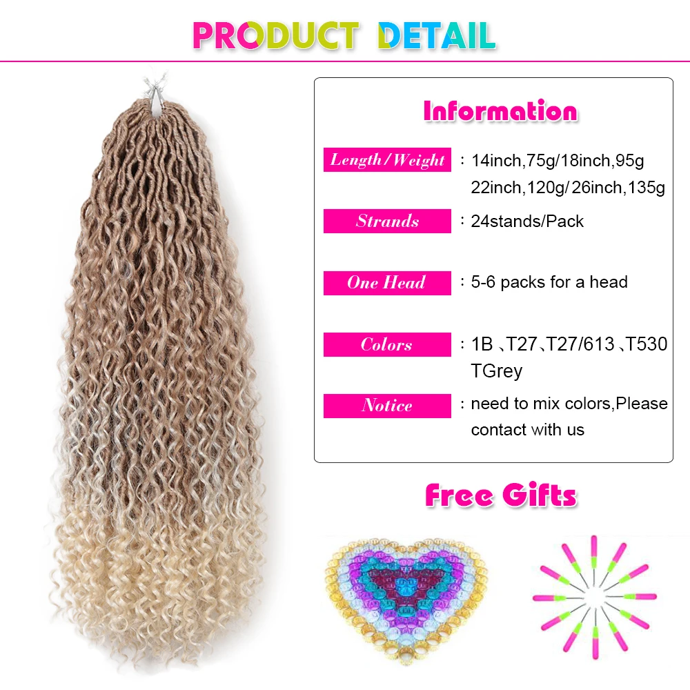 River Locs Synthetic Crochet Braids Hair 14-26 Inch Goddess Braiding Hair Extension Brown Pink Curly Faux Locs Hair Expo City