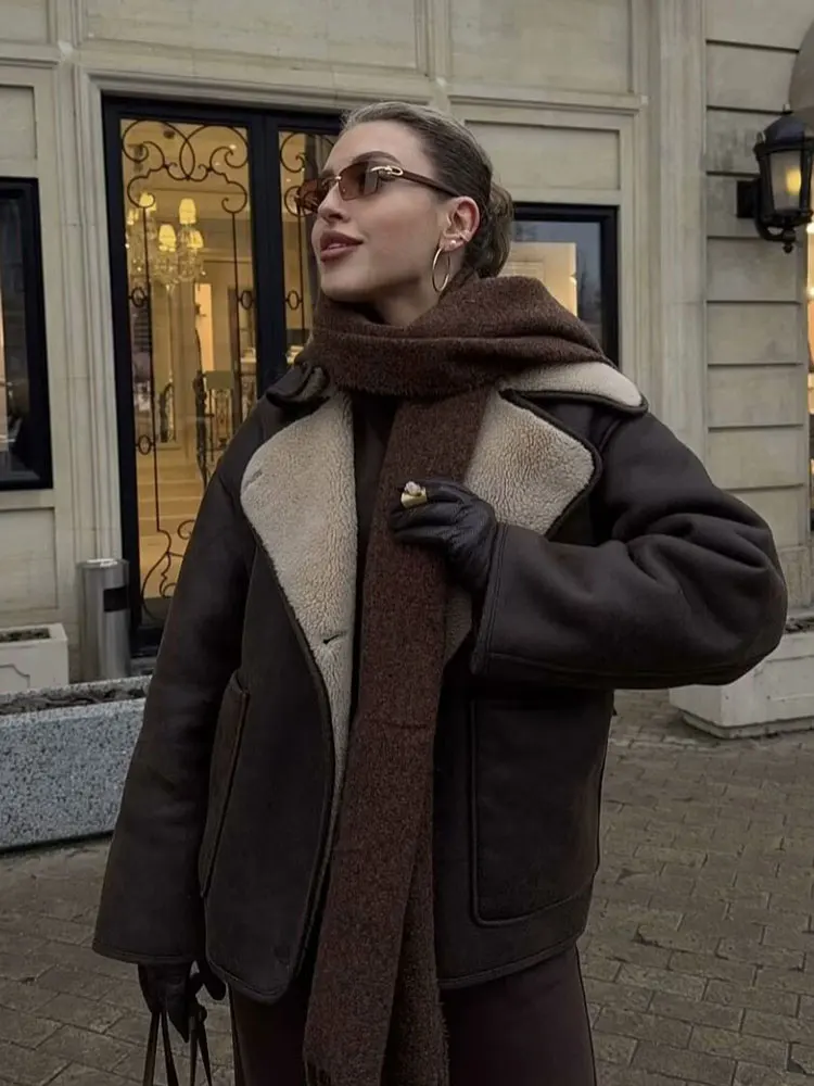 

HH Женская мода Искусственная кожа Флисовые пальто Куртка с длинным рукавом Осень Зима Повседневная верхняя одежда Винтаж High Street Lady Шикарные куртки