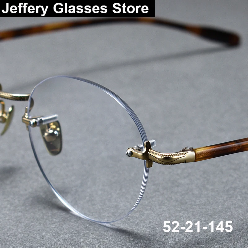 

Японские винтажные круглые очки без оправы, оправа для мужчин и женщин, модные сверхлегкие титановые очки 9 г, модные деловые безрамочные очки Gafa