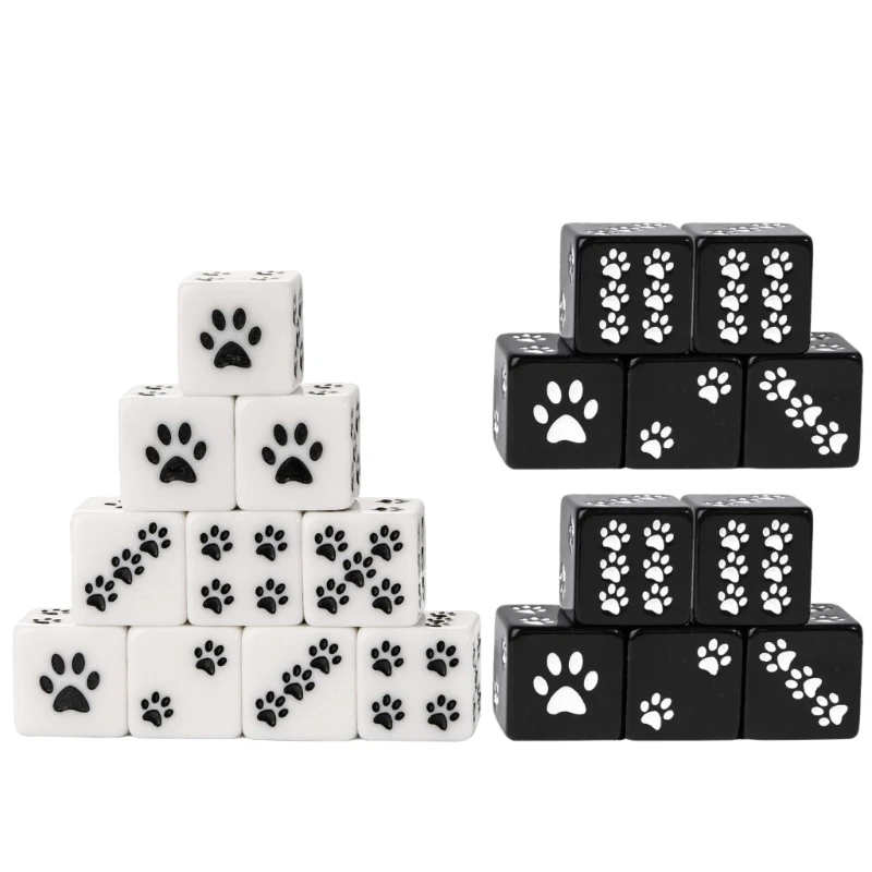 Square Corner Six Sided Dices Bulk, Pack of 20 Cartoon Pattern 16mm Dices Cubes with Small Paws Dot for Adult & Kids Use