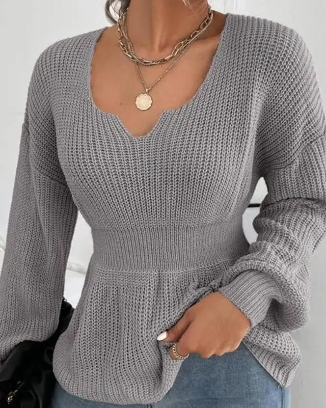 Women's Fashion Casual Top 2024 Autumn/Winter New Lantern Sleeve Thick Knitted Sweater Shipped within 48 hours