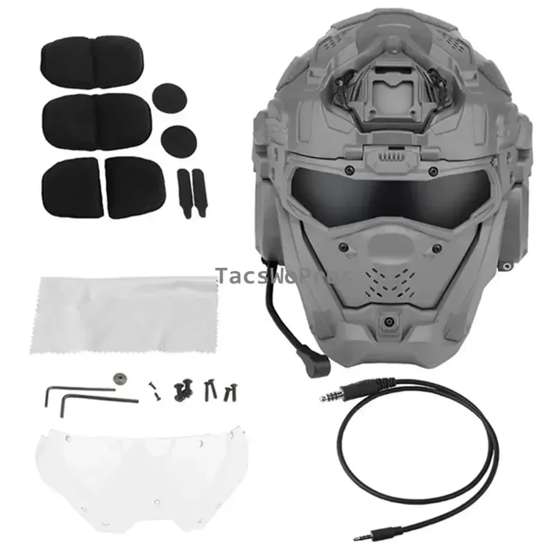 Shooting Sports Helmet Full Covered Protective Tactical Combat Helmets Headset Hunting Paintball Head Protector 2 Lens