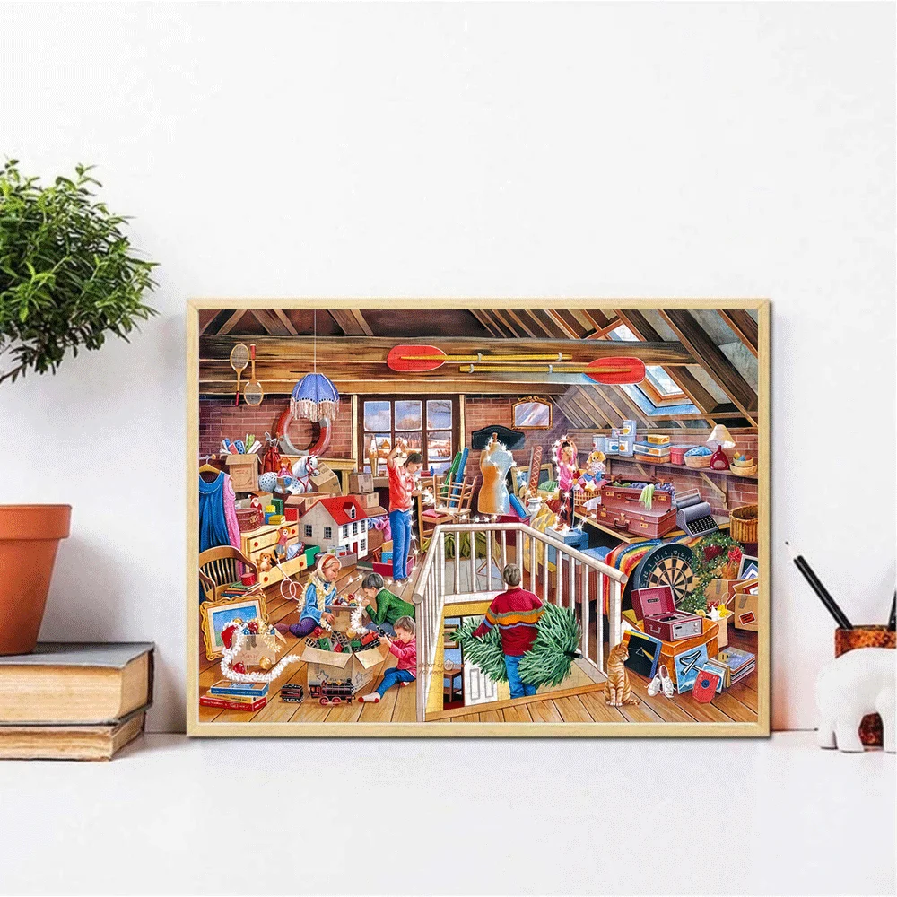 1000 pièces Puzzle pour adultes-scène de grenier organisée avec des couleurs vives, projet de bricolage de décoration de maison familiale, jeu de casse-tête