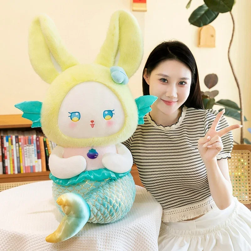 Kawaii Meerjungfrau Hase Plüschtier Simulation Cartoon Gefüllte Meerjungfrau Kaninchen Wurfkissen Sofakissen Begleiten Puppe für Mädchen Geschenk