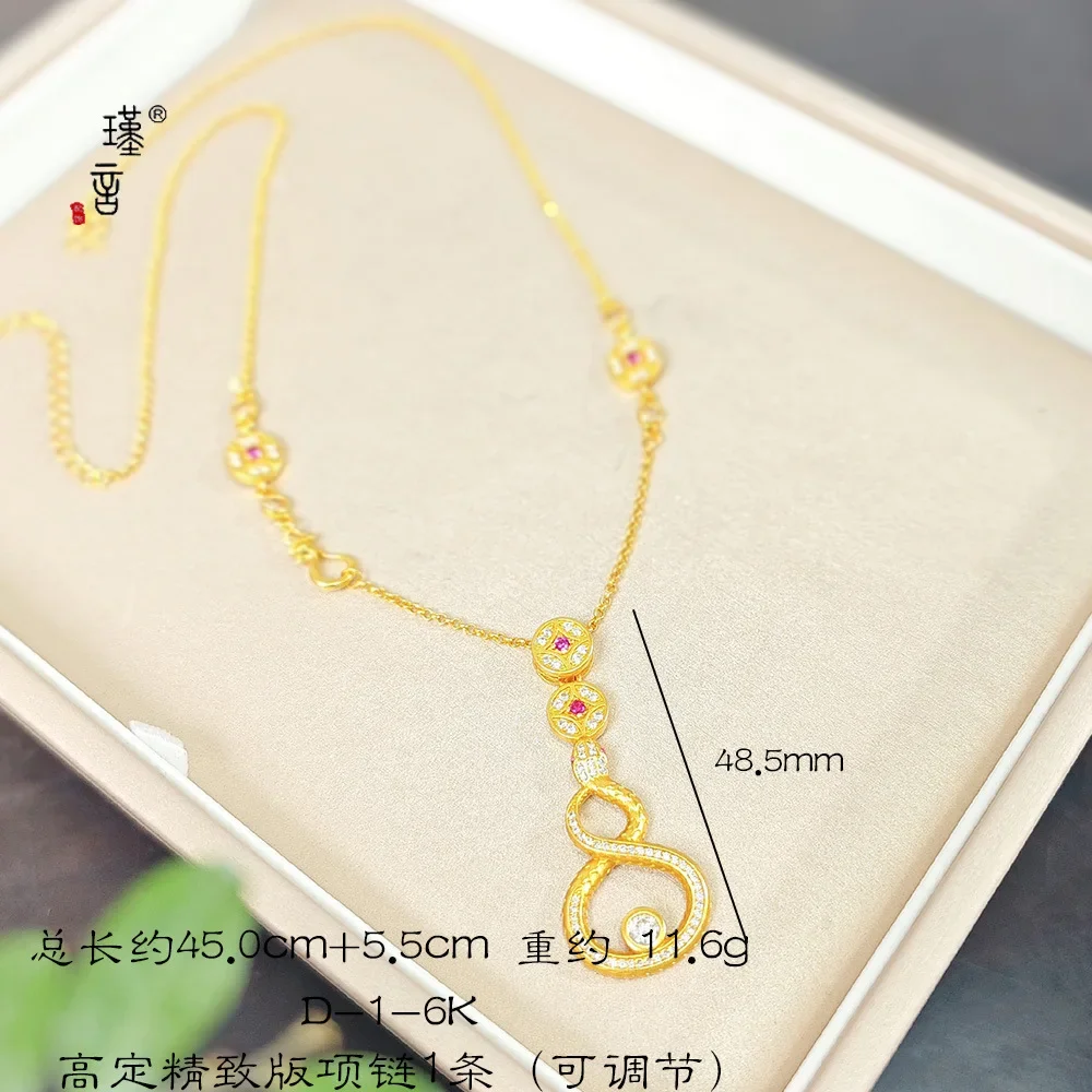 Fylia Jewelry   Gold Shop 24K real gold dot diamond Fulu Ling Snake Pendant Necklace au999 pure gold hollow coin snake collarbon