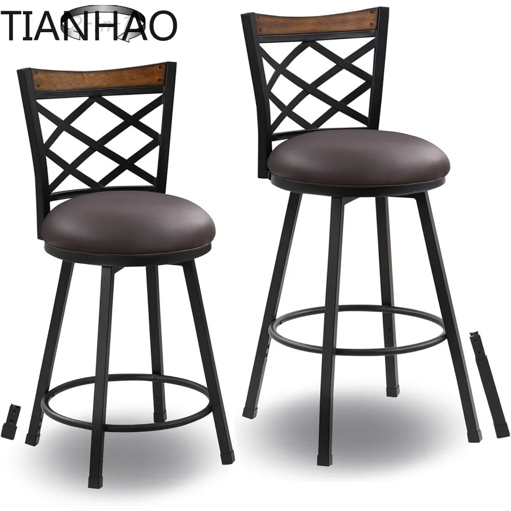 Swivel Bar Chair Set of 2, 24/29 Inch (2-in-1) Adjustable Seat Height Bar Stool with Back,Kitchen Island Barstool for Pub