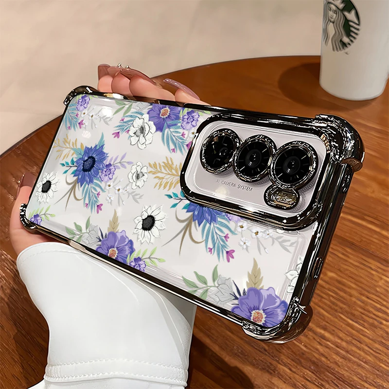 

Clear Shockproof Phone Case For Huawei Nova 9 4E P40 Pro P30 Lite Colorful Flowers Pattern Silicone Plating Anti-Drop Shell