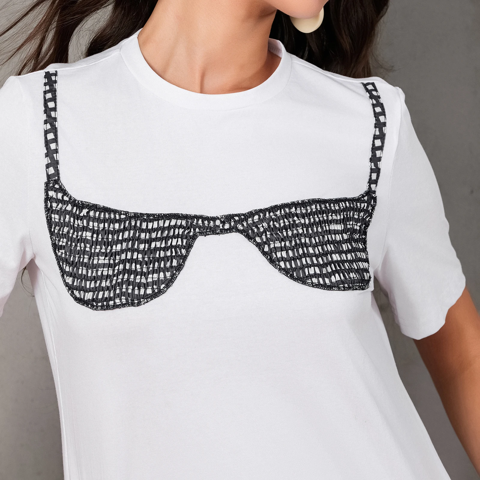 Kobiety Y2K Estetyczna Grafika T Shirt Smocked Bikini Bra Print Krótki Rękaw Luźna Koszulka Moda Lady Chic Tee Tops Streetwear