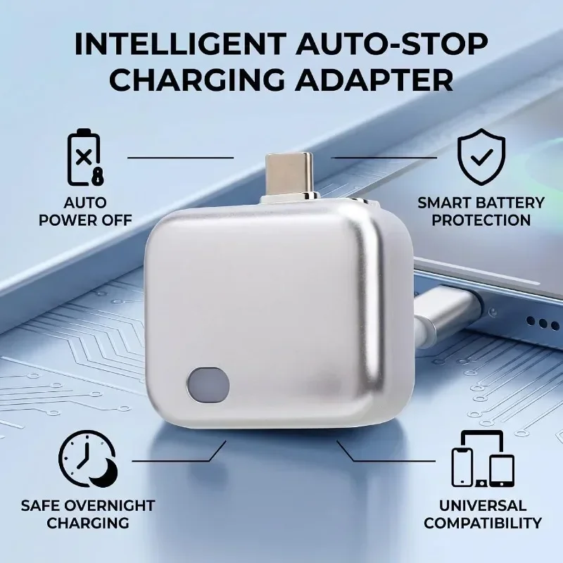 Full‑Charge Auto Disconnect Charger Protector Type‑C Auto Power‑Off Adapter Anti‑Overcharge Protection Mobile Phone Charging