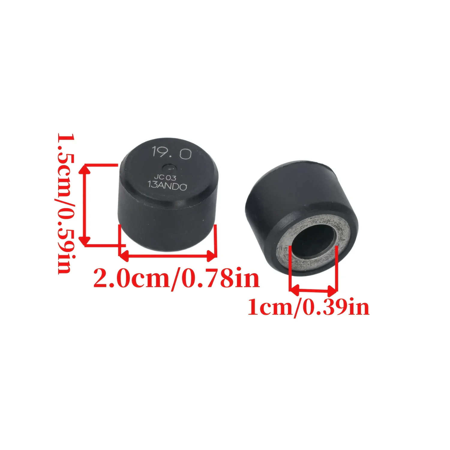 20x15mm 19g motorcycle derailleur rollers for Honda PCX125, PCX150, PCX160, ADV150, WW125, WW150, and SH125, 6-piece pack. - view 3