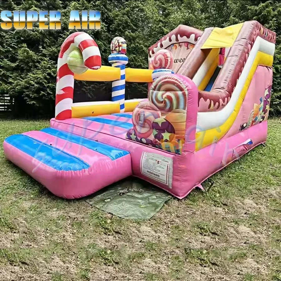 Commercial BOUNCE SLIDE Combo Jungle เช่า Inflatable Candy สไลด์พร้อมเครื่องเป่าลมสําหรับเกมเด็ก