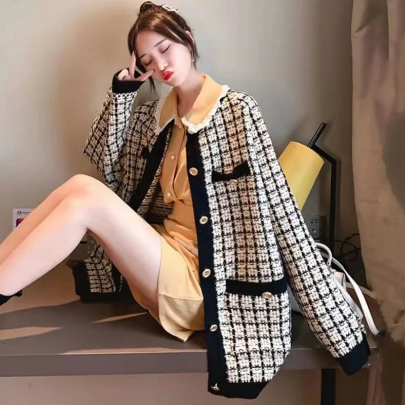 Autumn and winter new casual loose knit cardigan women's small fragrant sweater coat