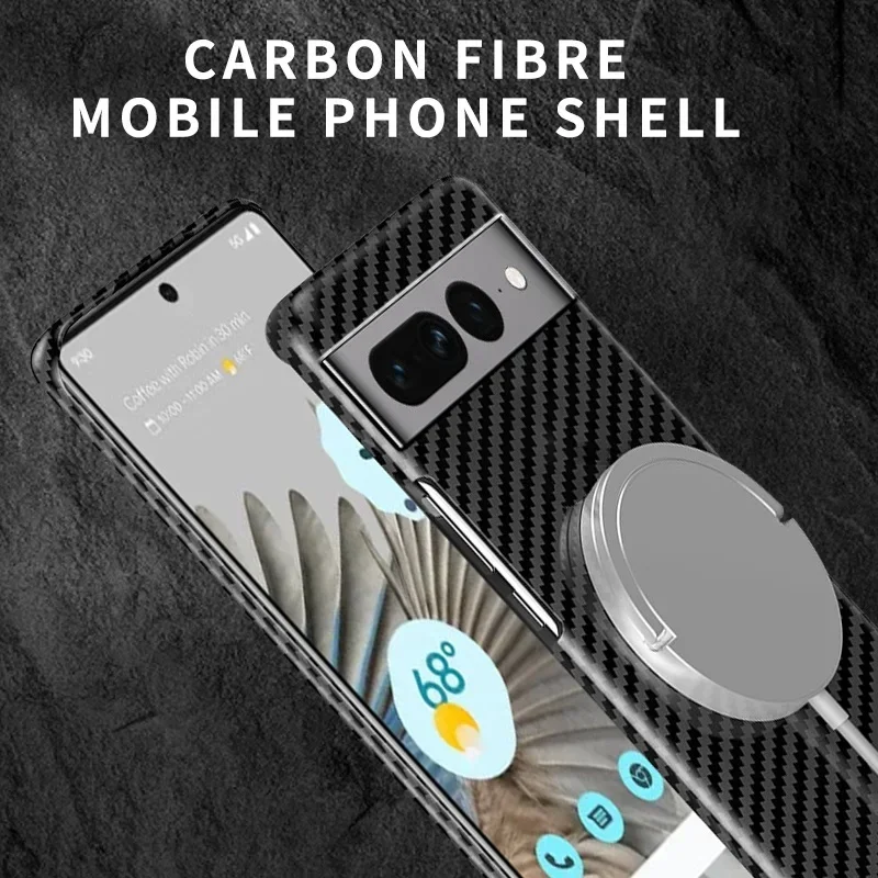 For Google Pixel 9 Pro XL Wireless Charging Magnetic Case Imitation Carbon Fiber Texture Plastics Shockproof Hard Back Cover