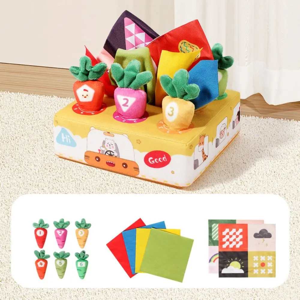 Soft Baby Tissue Box Toy Finger Exercise Cartoon Pattern Radishes Montessori Toy Tear-resistant Color Learning Cloth Book Toy