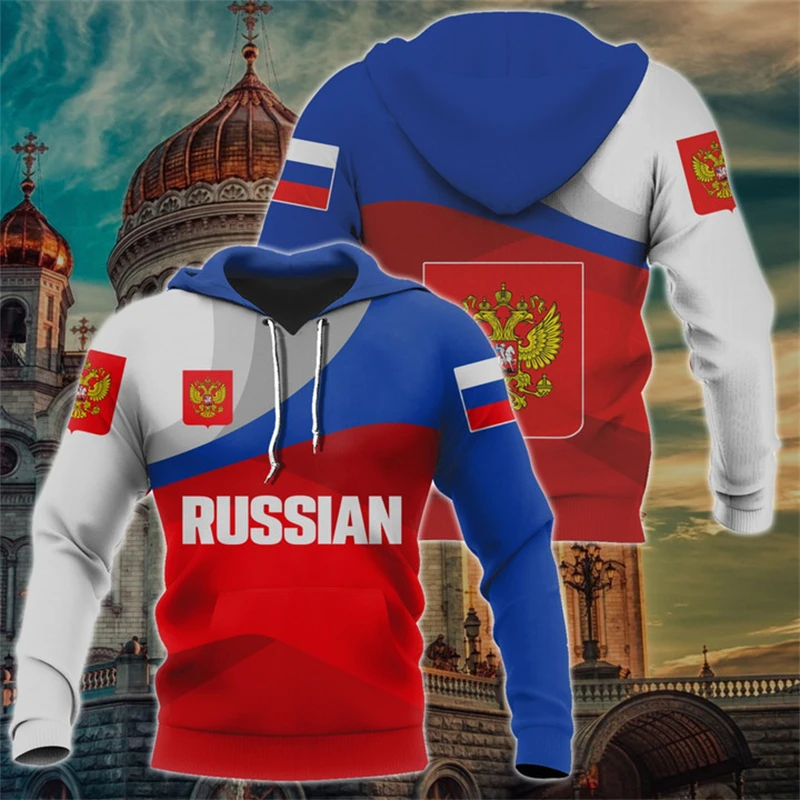 Russia National Emblem Flag Graphic Hoodies For Men Clothes 3D Print Sweatshirts For Men Kids Casual Sports Pullovers Tracksuit