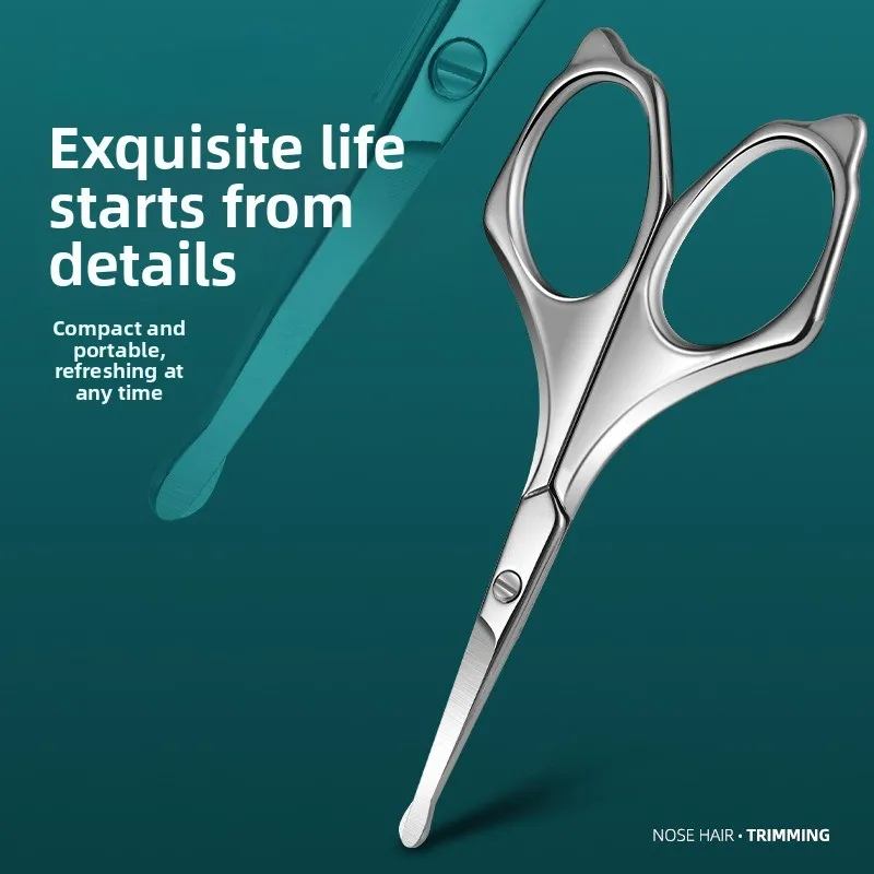 Stainless Steel Nose Hair Scissors Set Round Tip Safety Trimmer for Men Women Ear Brow Grooming Kit