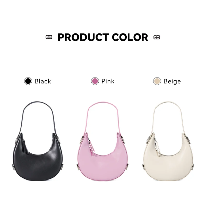 New Women\'s Female Split Leather Elegant Moon Design Underarm Lady Luxury Shoulder Bag Semi-circular Wrist Handbag Summer