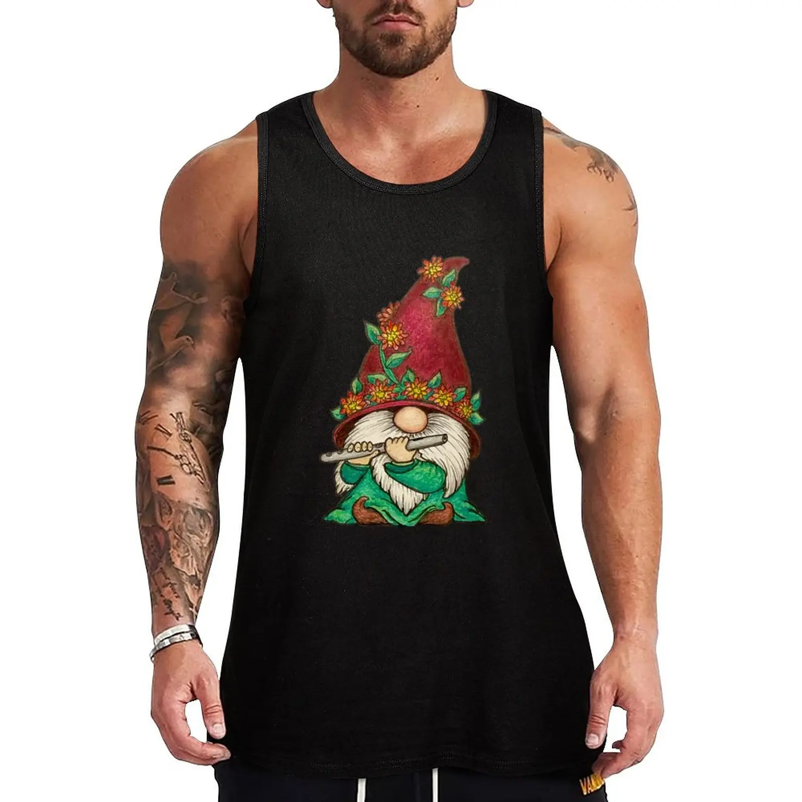 

Gnome playing the Flute Tank Top Man gym clothes T-shirt Men's gym summer clothes for men Sportswear for men