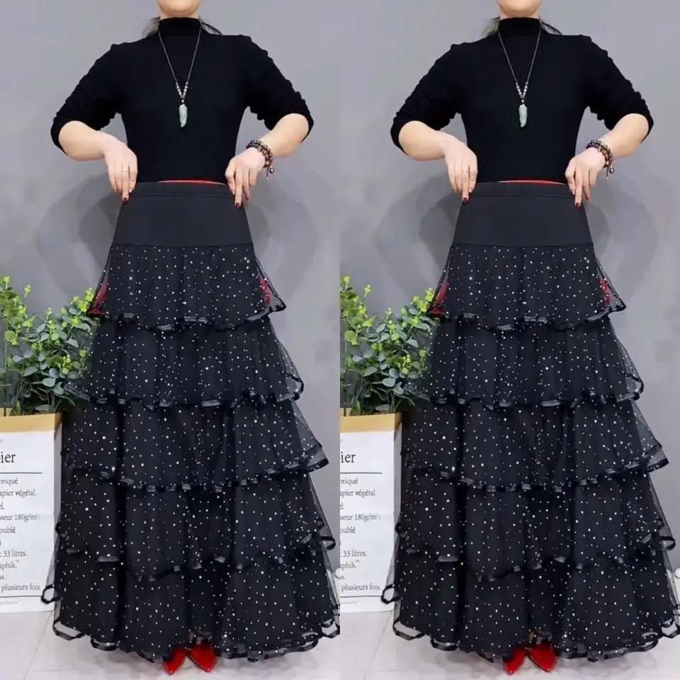 Waist Up Square Dance, Ballroom Dance, Modern Dance, Half Skirt, Hanging Feeling, Big Swing Skirt, Sequin Skirt, Mom Skirt