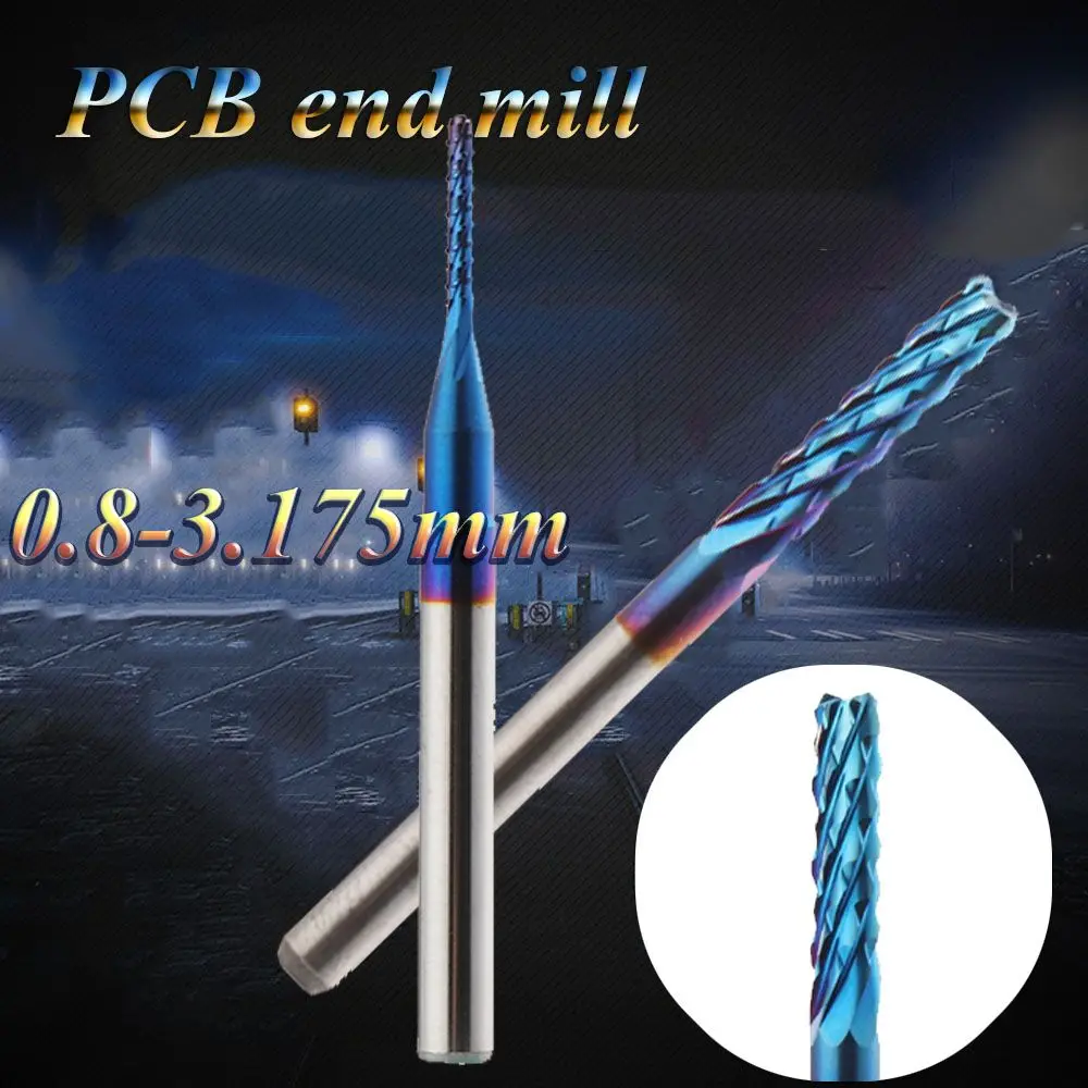 0.8-3.175mm CNC Router Bits Blue Titanium Coated Engraving Cutting End Mill Carbide Milling Cutter Edge Cutter