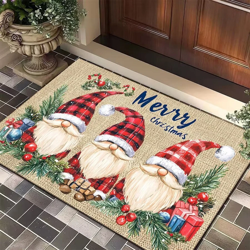 Festive Christmas Doormat with Elf Santa Snowman Design Non Slip Holiday Entrance Mat for Living Room Bedroom Front Door Mat