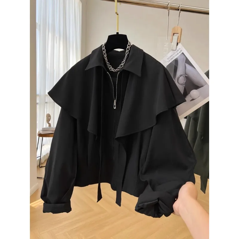 SuperAen Niche Cloak Shawl Coat Women Spring and Autumn New Loose Casual Jacket High End Short Jacket Coat