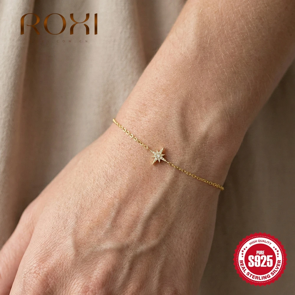 

ROXI 925 Sterling Silver Dainty 18k Gold Plated Bracelet (Cross/Star/Moon//Link) Romantic Valentine's Day Gift For Women Jewelry