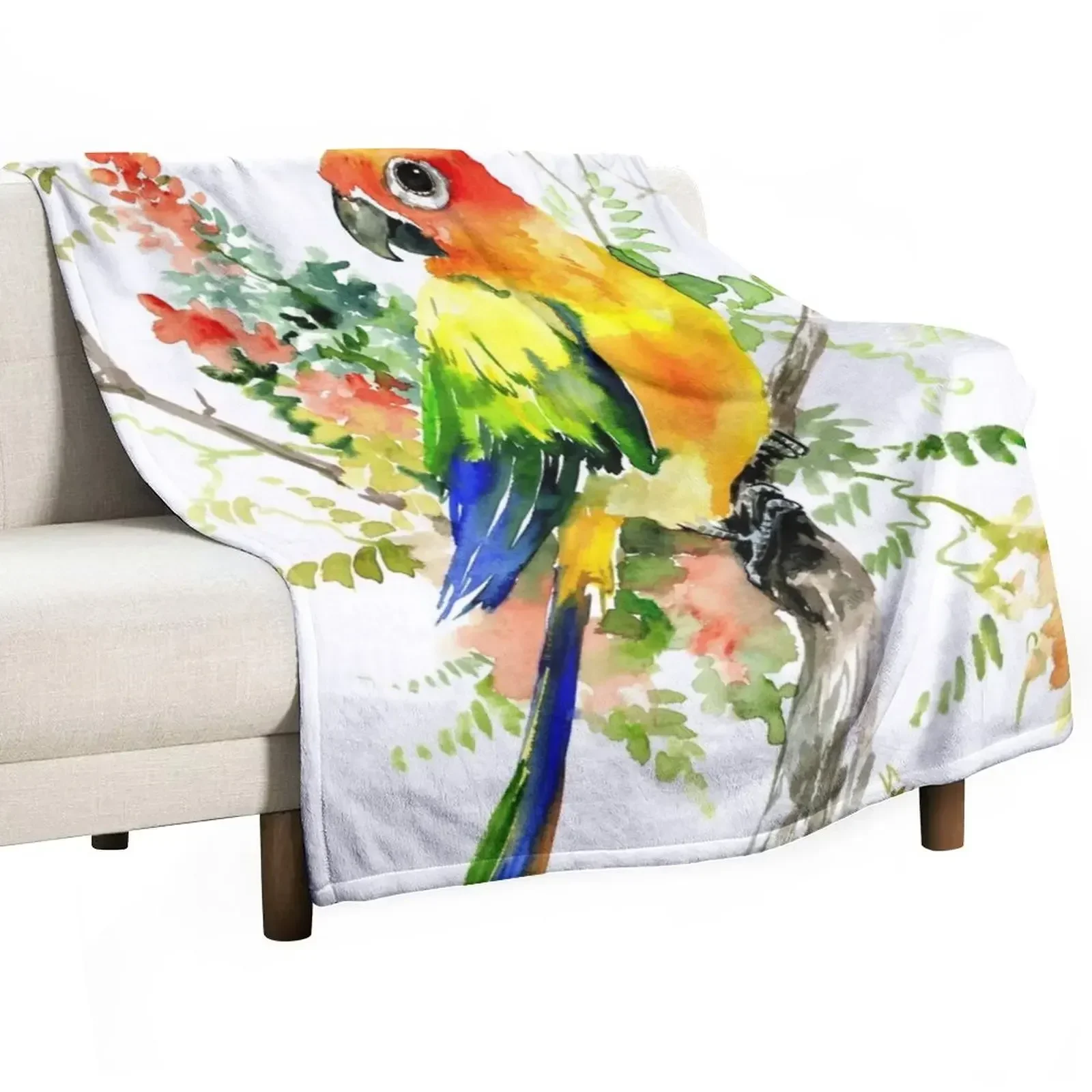 Sun Conure Parakeet Throw Blanket Vintage Hairy Blankets