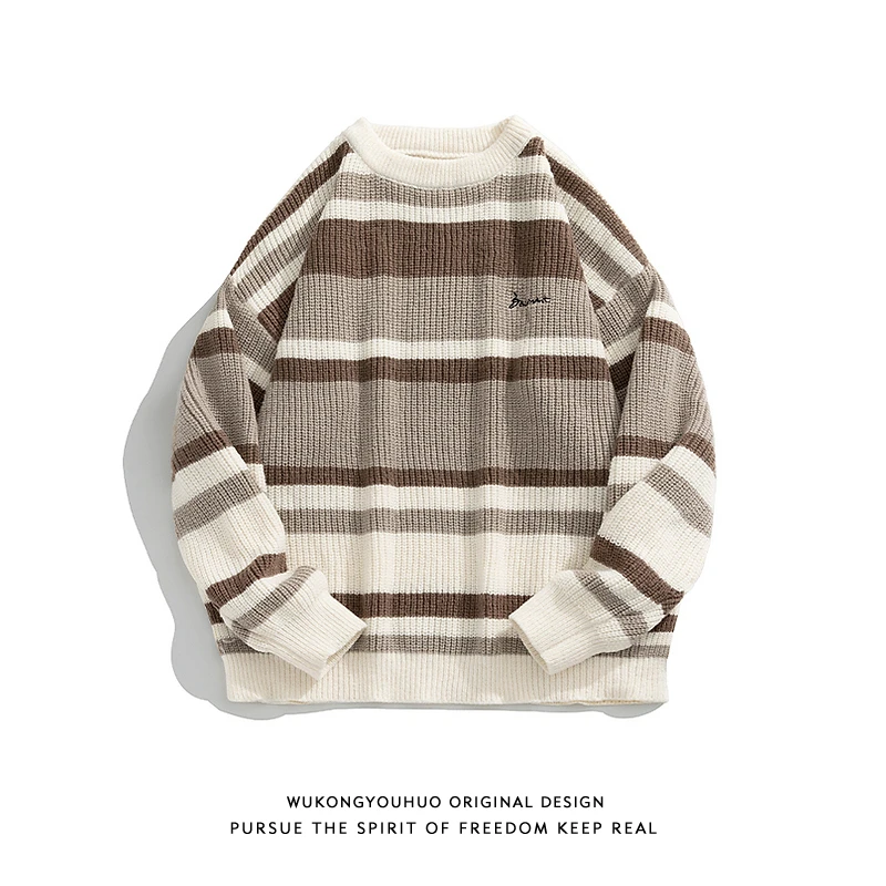 

Осенний свитер большого размера 300, круглый свитер Ne, мужской свободный повседневный вязаный верхний свитер, модный брендовый свитер из пряжи