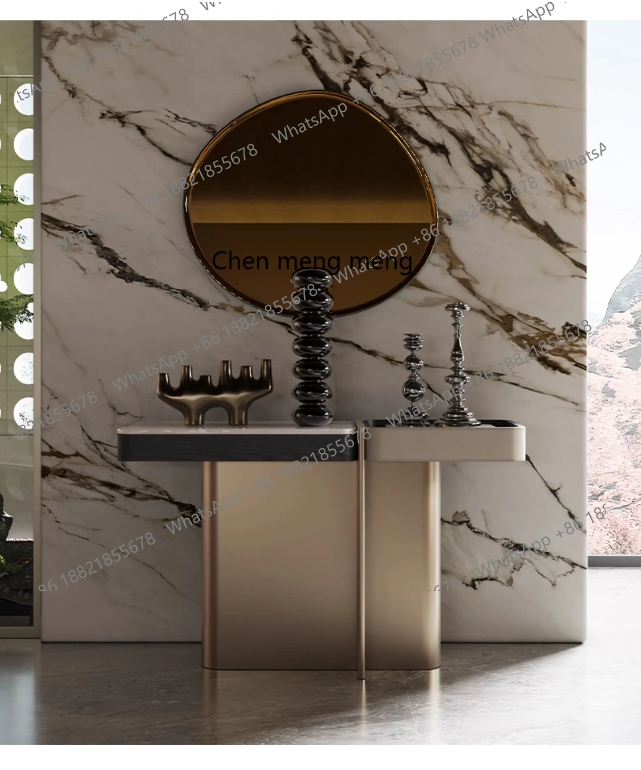 

Minimalist entrance table/natural marble/Italian-style luxury stone entrance platform against the wall