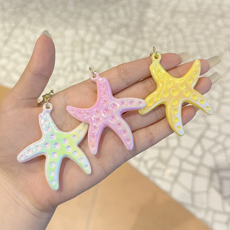 Creative Plating Acrylic Starfish Key Chain Charm Cartoon Marine Organism Car Bag Ornament Keyring Accessory for Women Girl Gift