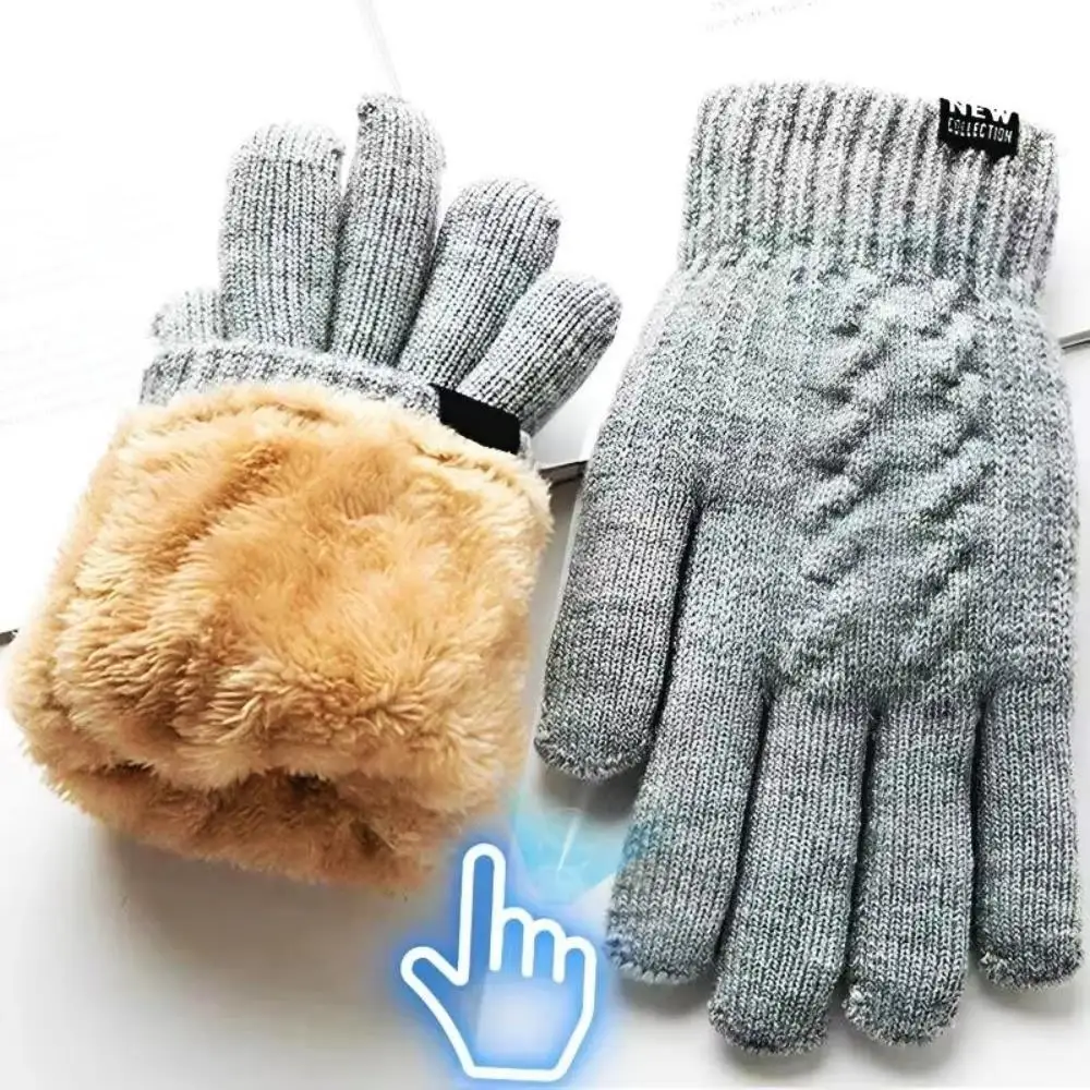 Winter Knitted Gloves for women Plus Fleece Gloves Touchscreen Mitten Cycling Driving Thicken Warm Wool Men Business Gloves