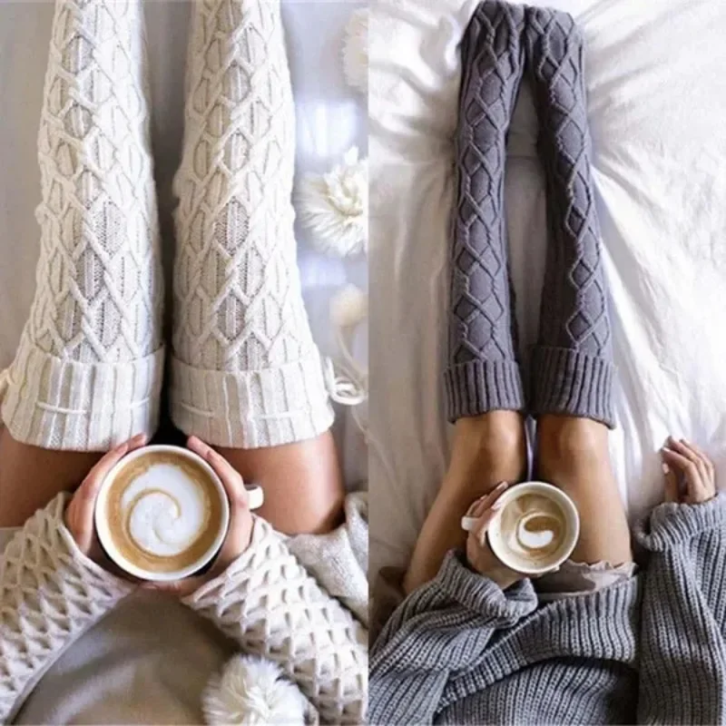 

1 Pair Women Autumn Winter Warm Long Socks Knitted Wool Knee Socks