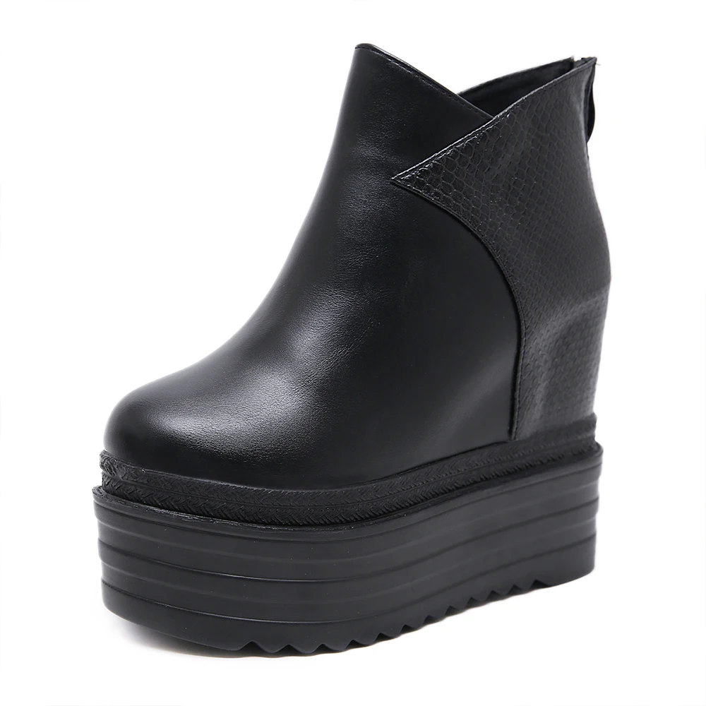 Gdgydh Female Platform Wedges Boots Black Autumn Ankle Boots For Women High Heels Ladies Cosplay Shoes Back Zipper