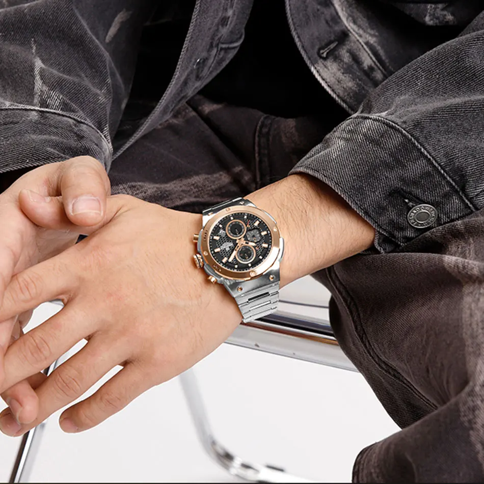 Naviforce homem quartzo marca superior relógio de luxo luminoso cronógrafo relógio de pulso aço inoxidável à prova dwaterproof água data calendário relógio