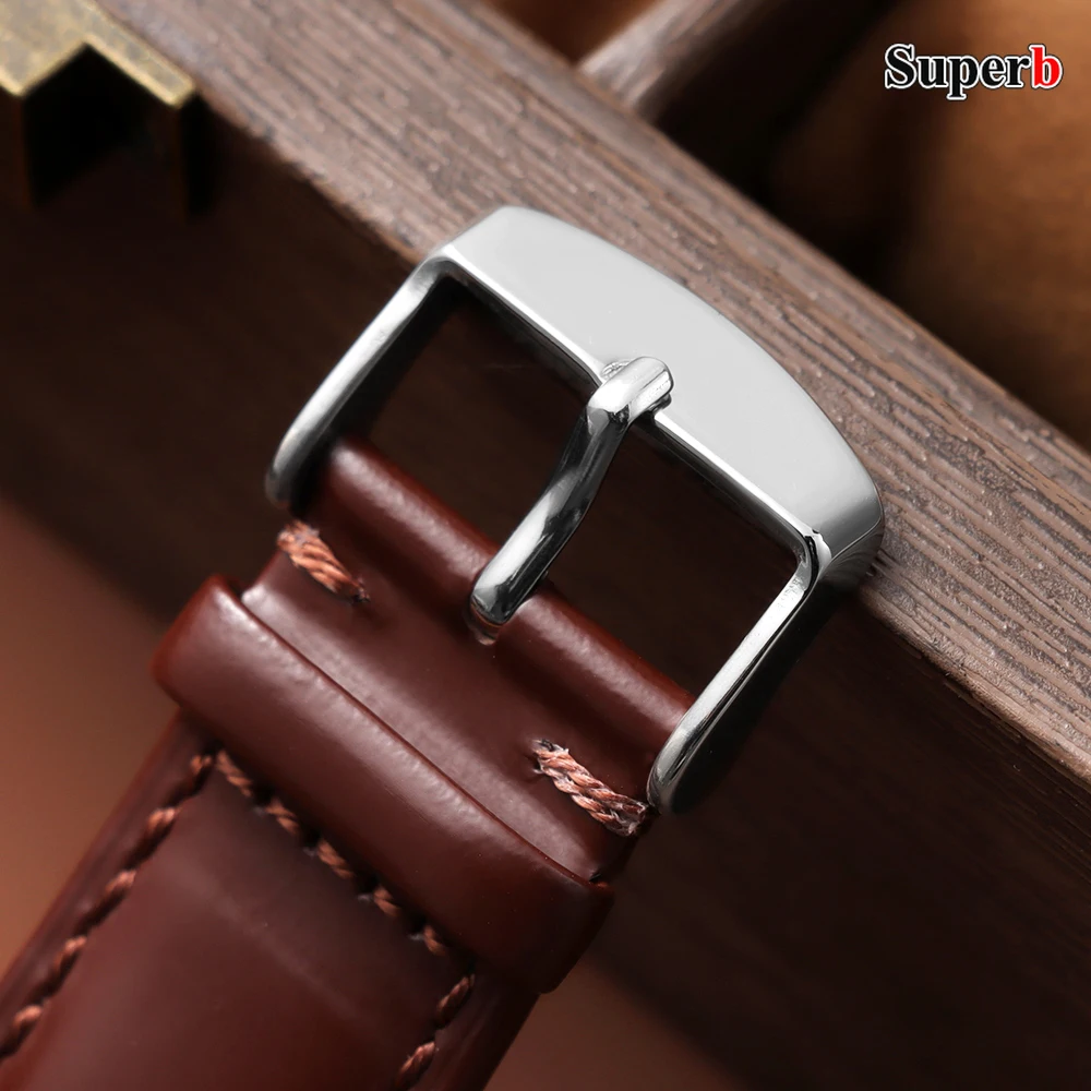 18mm 19mm 20mm 21mm 22mm Vintage Oil Wax Leather Watch Strap Brown Universal Head Layer Cowhide Watchband Accessories Pin Buckle