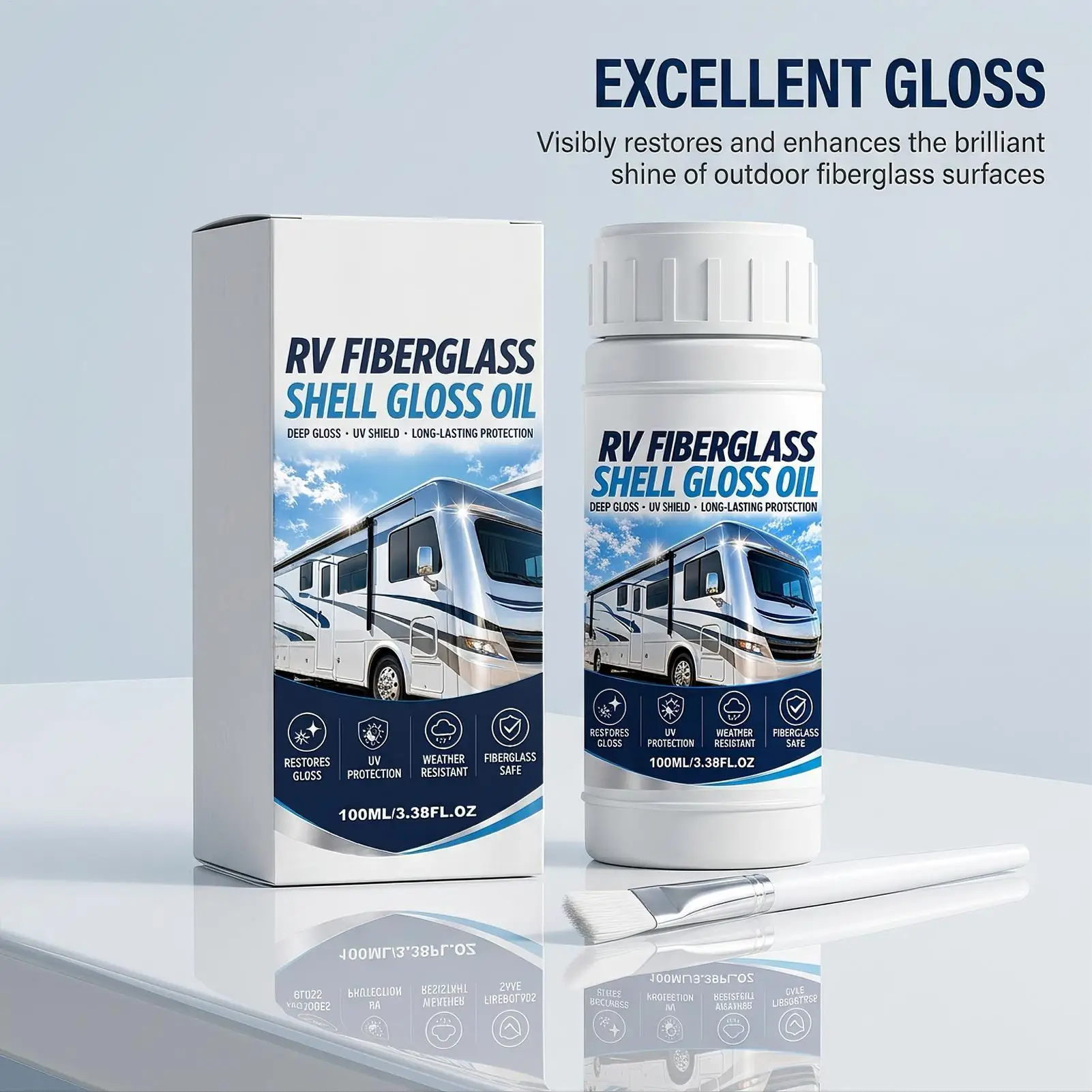 Rv Fiberglass Restorer 100ml Long-Lasting Weather-Resistant Gloss Rv Fiberglass Gloss Restorer for Oxidation Protect Sun Rain